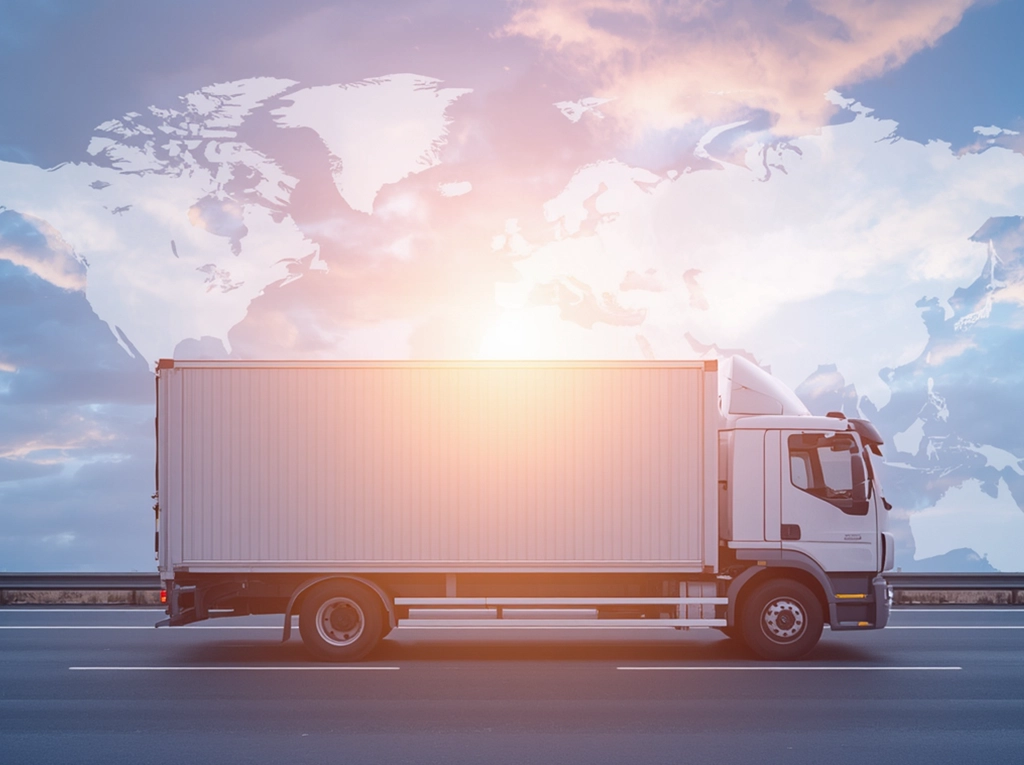 View of a truck on a cross-border road