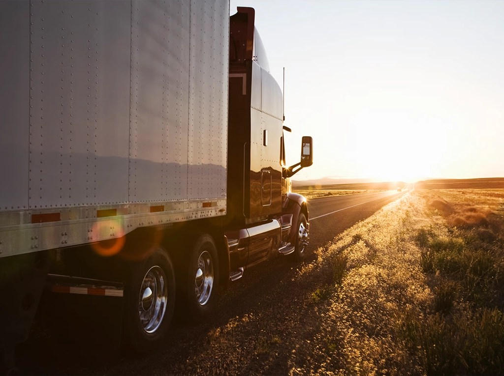 View of a truck at sunset near the customs office