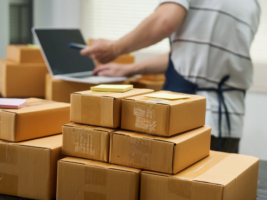 Employee responsible for managing parcel inventory on a computer, tracking logistics, and calculating the associated costs as part of the total cost at delivery