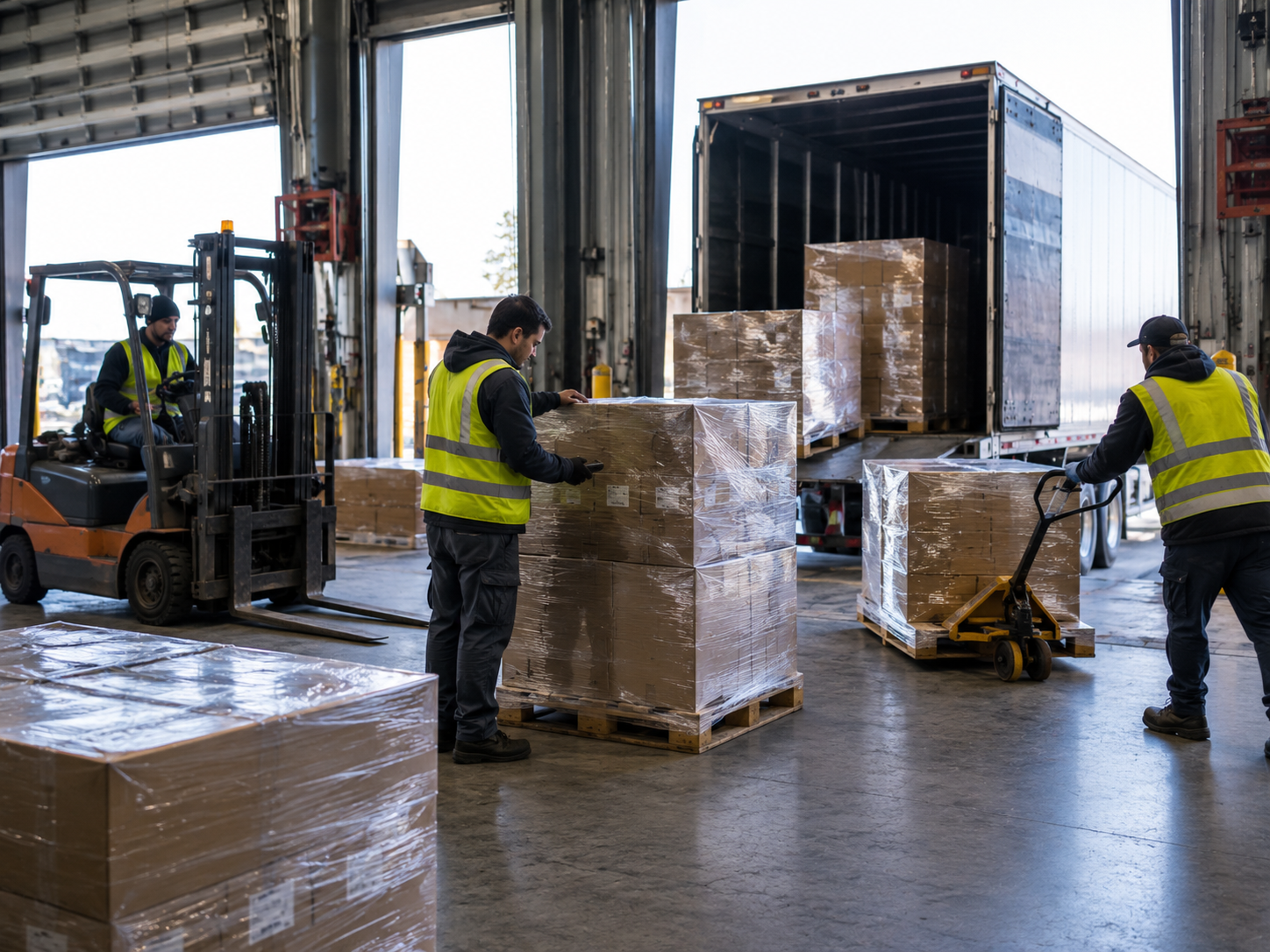 Pallet handling at an LTL terminal illustrating damage risk across multiple freight touchpoints