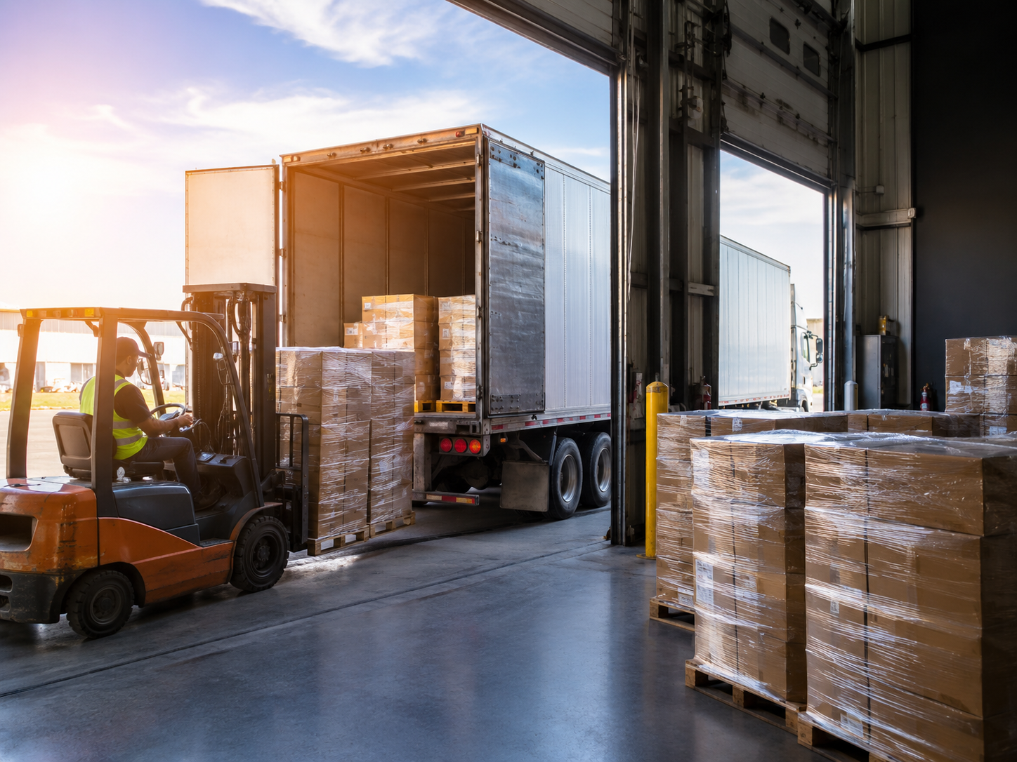 Freight truck at a loading dock illustrating the differences between FTL, LTL and PTL shipping modes